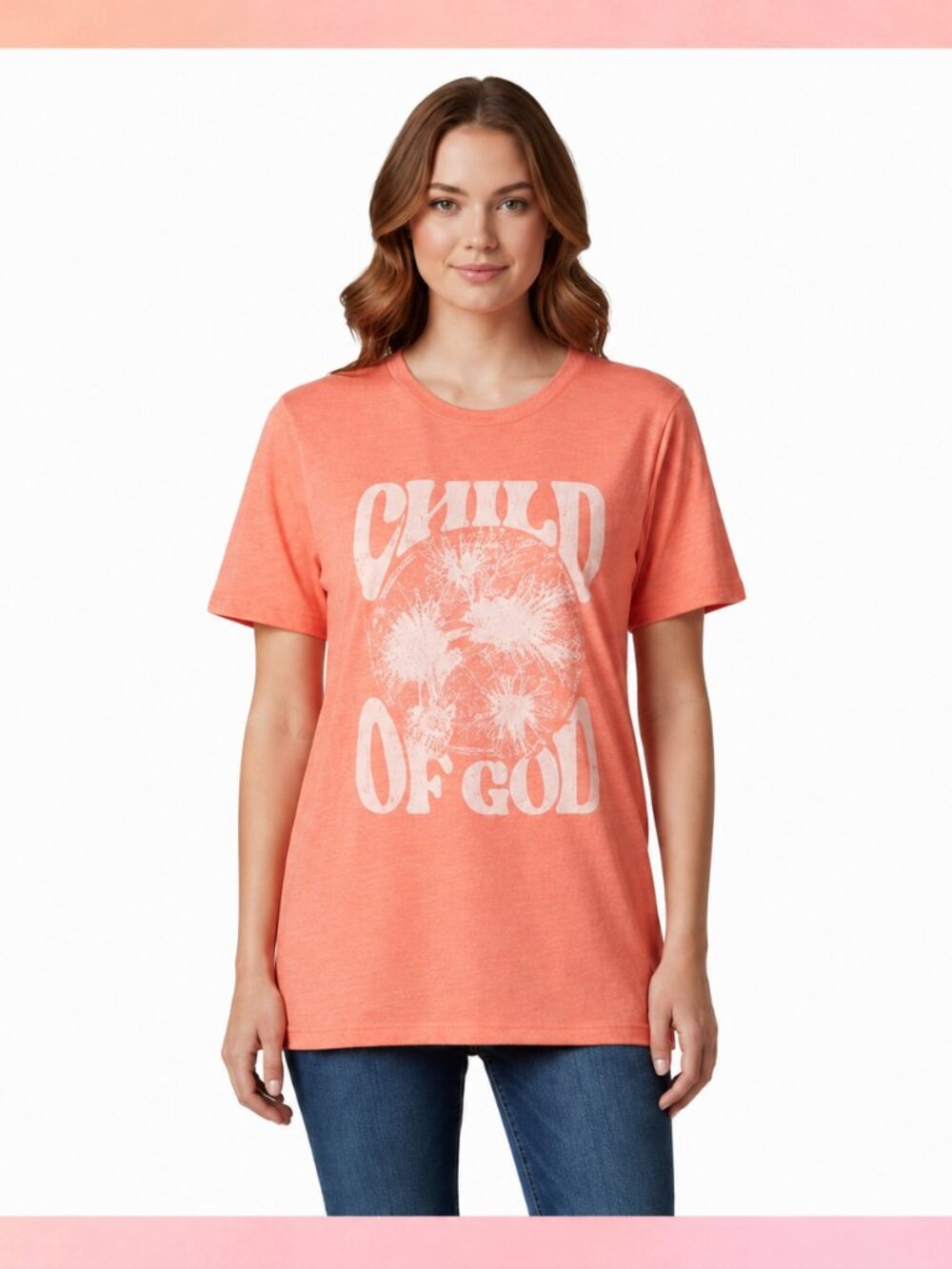 Child of God Graphic Tee Bright Coral Orange Faith Christian Shirt New
